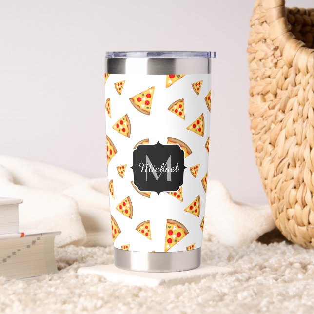 Cooles Pizzaschnittmuster für Monogramm Thermobecher (Wohnzimmer)