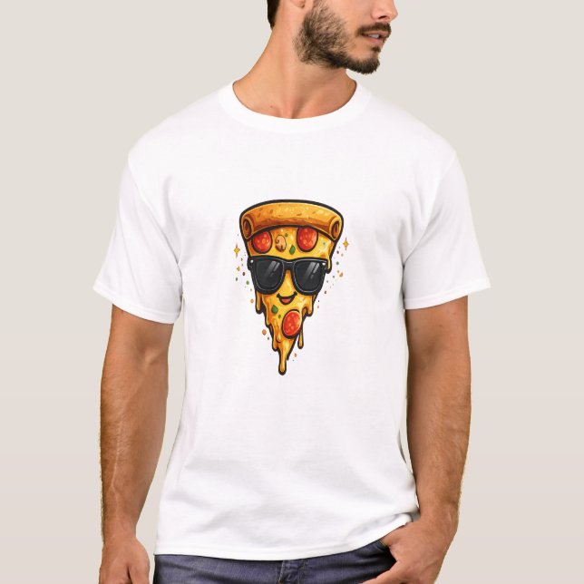 Cooles Pizzastück mit Sonnenbrille T-Shirt (Vorderseite)