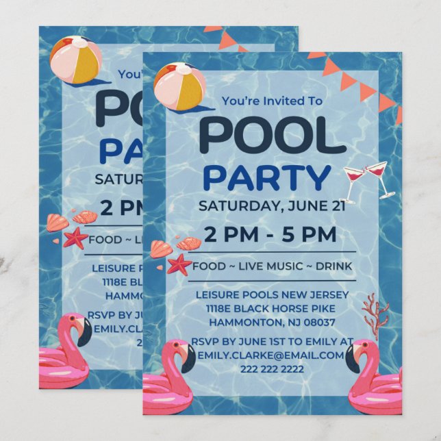 Cooles Pool-Party | Einladung zum Geburtstag (Vorne/Hinten)