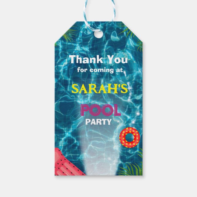 Cooles Pool-Party | Geburtstagsaufkleber schwimmen Geschenkanhänger (Vorderseite)
