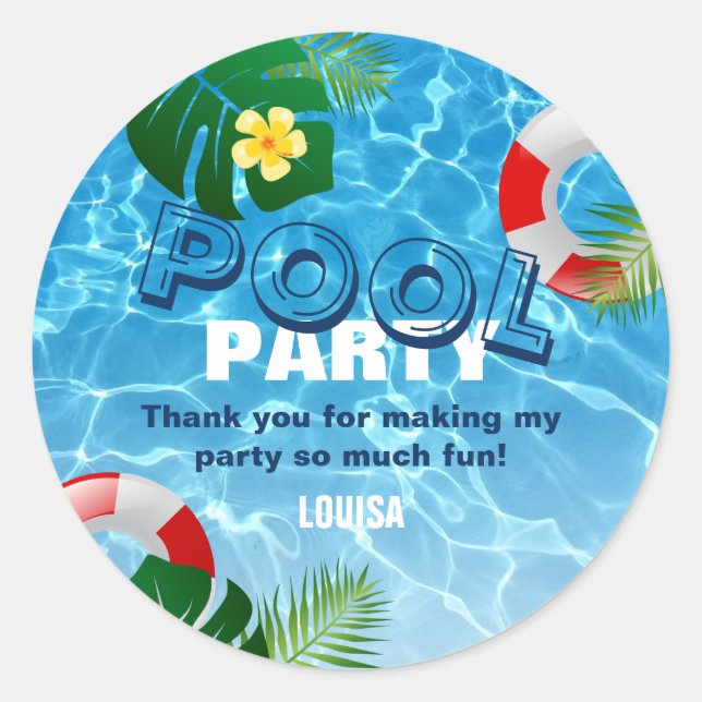 Cooles Pool Party Vielen Dank zum Geburtstag Runder Aufkleber (Vorderseite)