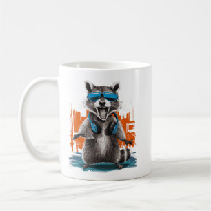 Cooles Raccoon mit Kopfhörern Kaffeetasse