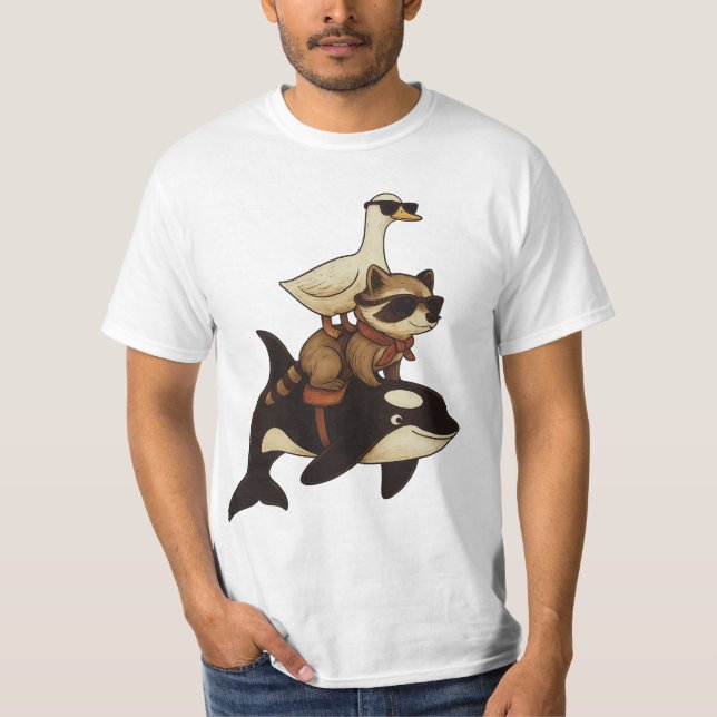 Cooles Raccoon und Entenfahrten Orcas T-Shirt (Vorderseite)