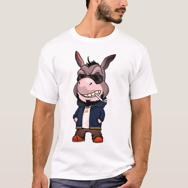 Cooles Rauchen Donkey Tierischer Cartoon T-Shirt (Vorderseite)
