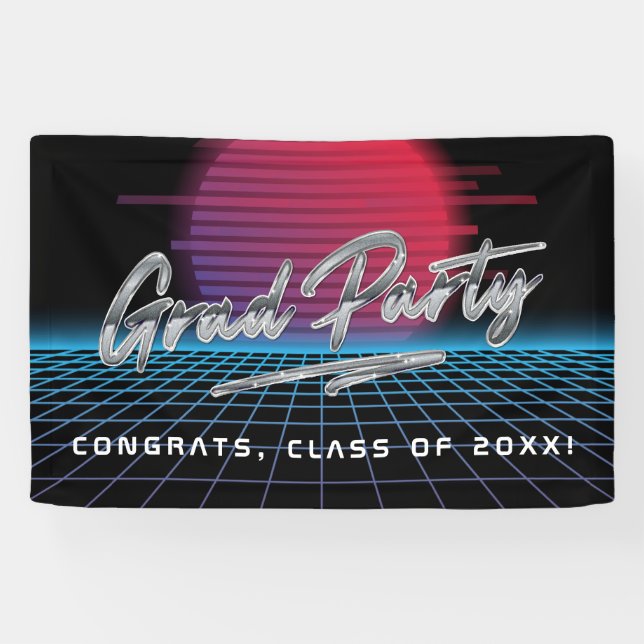 Cooles Retro 80er Synthwave New Wave Grad Party Banner (Horizontal)
