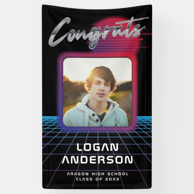 Cooles Retro 80er Synthwave New Wave Grad Party Banner (Vertikal)