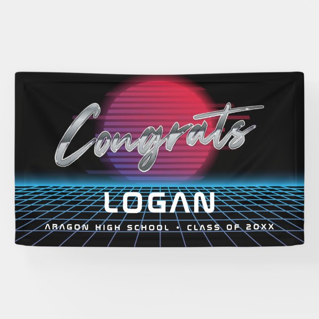 Cooles Retro 80er Synthwave New Wave Grad Party Banner (Horizontal)
