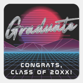 Cooles Retro 80er Synthwave New Wave Grad Party Quadratischer Aufkleber