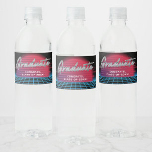 Cooles Retro 80er Synthwave New Wave Grad Party Wasserflaschenetikett