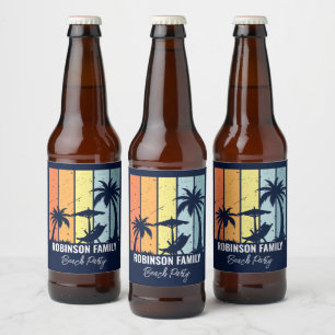 Cooles Retro Beach Party Custom Navy Blue Bierflaschenetikett