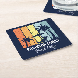 Cooles Retro Beach Party Custom Navy Blue Rechteckiger Pappuntersetzer