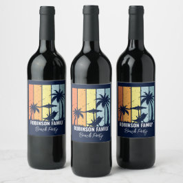 Cooles Retro Beach Party Custom Navy Blue Weinetikett