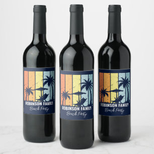 Cooles Retro Beach Party Custom Navy Blue Weinetikett