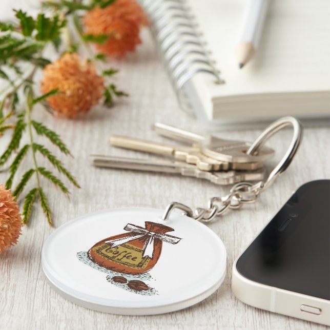 Cooles Retro-Bild l Kaffeebeutel l Espresso l Brow Schlüsselanhänger (Vorderseite rechts)