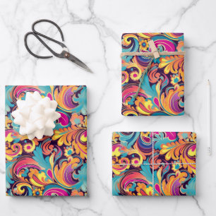 Cooles Retro-farbiges Party gefliest Geschenkpapier Set