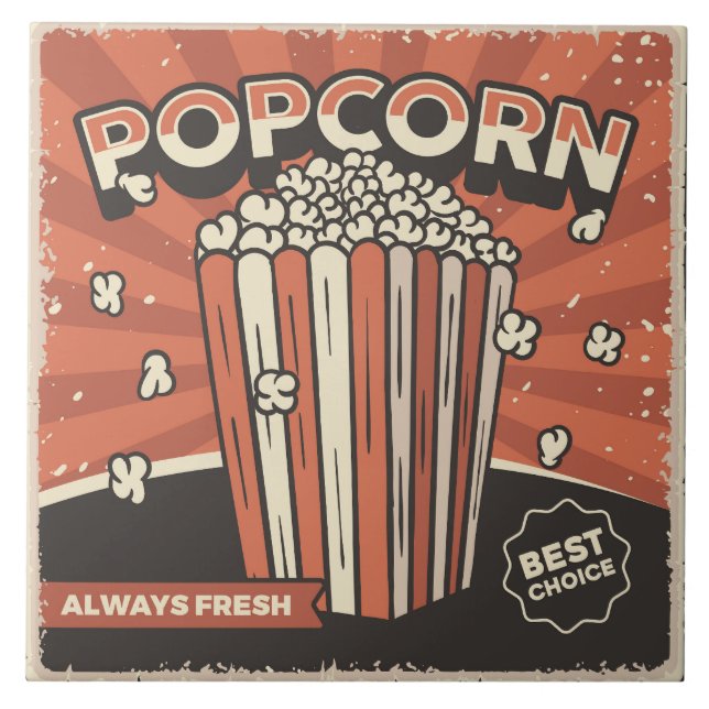 Cooles Retro-Kino Popcorn Fliese (Vorderseite)