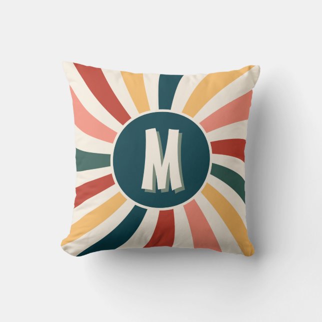 Cooles Retro-Muster Monogram Kissen (Vorderseite)