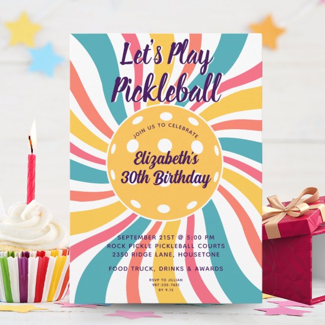 Cooles Retro Sunbury Streifen Pickleball Party Einladung (Von Creator hochgeladen)