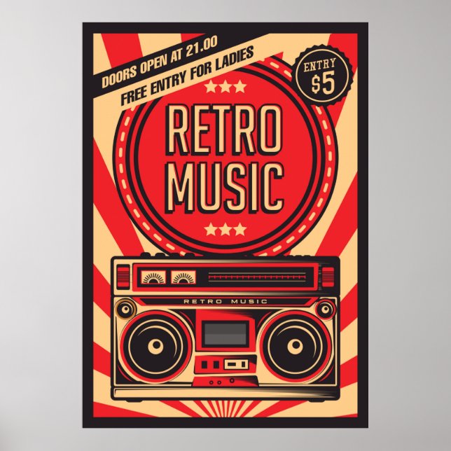 cooles Retro-Vintages Musikgeschäft Poster (Vorne)
