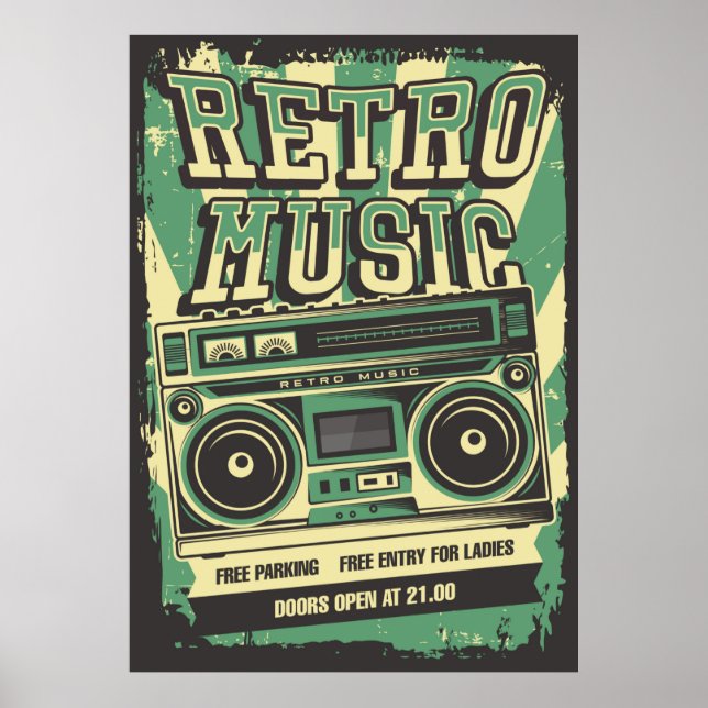 cooles Retro-Vintages Musikgeschäft Poster (Vorne)