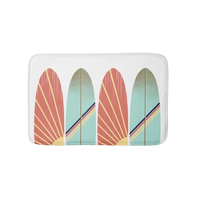 Cooles Retrorot und blaues Surfbrett Badematte (Vorderseite)