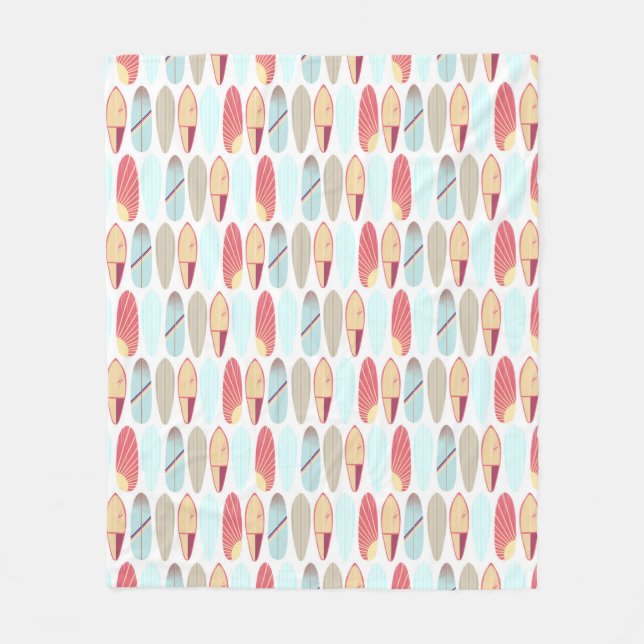 Cooles Retrorot und blaues Surfbrett  Fleecedecke (Vorderseite)