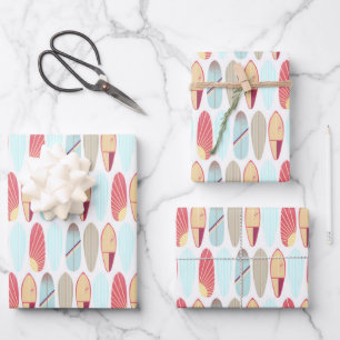 Cooles Retrorot und blaues Surfbrett Geschenkpapier Set