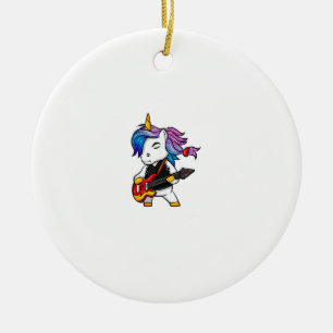 Cooles Rock-and-Roll-Einhorn mit Gitarre für Rock- Keramik Ornament