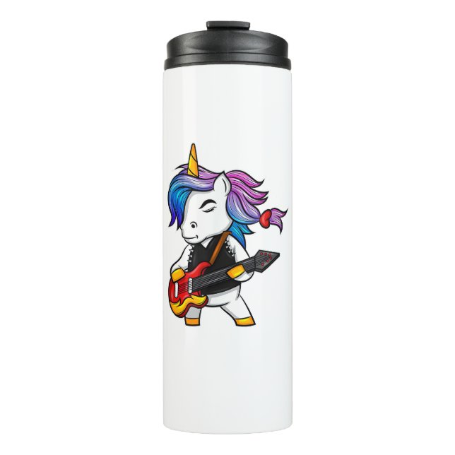 Cooles Rock and Roll Einhorn mit Gitarre für Rock Thermosbecher (Vorderseite)