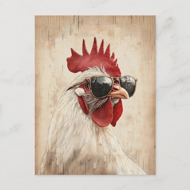 Cooles Rooster in Sonnenbrillen Illustration Postkarte (Vorderseite)