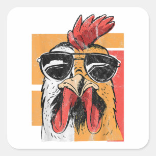 Cooles Rooster-Tragen einer Sonnenbrille Retro Vin Quadratischer Aufkleber