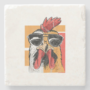 Cooles Rooster-Tragen einer Sonnenbrille Retro Vin Steinuntersetzer