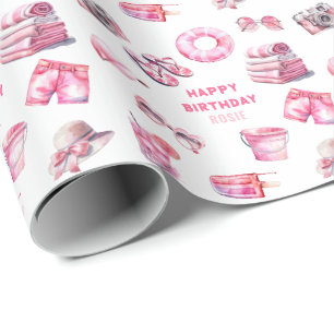 Cooles Rosa Sommer Mädchen Geburtstag Geschenkpapier