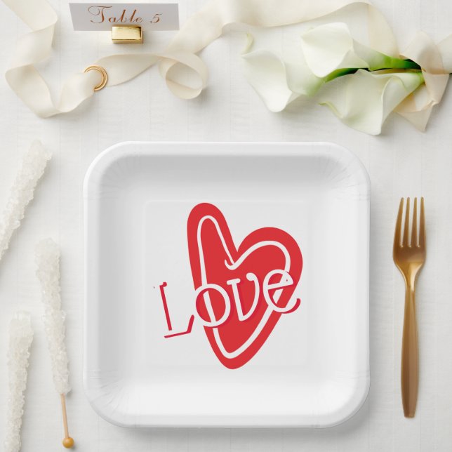 Cooles Rotes Herz mit LIEBE Pappteller (Hochzeit)
