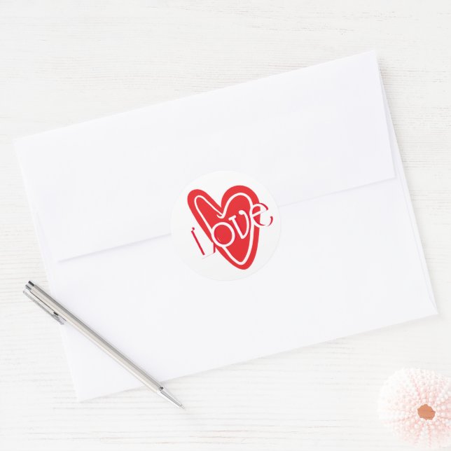 Cooles Rotes Herz mit LIEBE Runder Aufkleber (Umschlag)