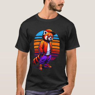 Cooles Rotes Panda Modernes Stadthotel Sunset Retr T-Shirt