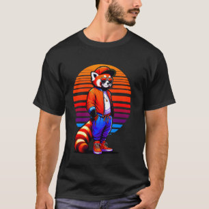 Cooles Rotes Panda Modernes Stadthotel Sunset Retr T-Shirt