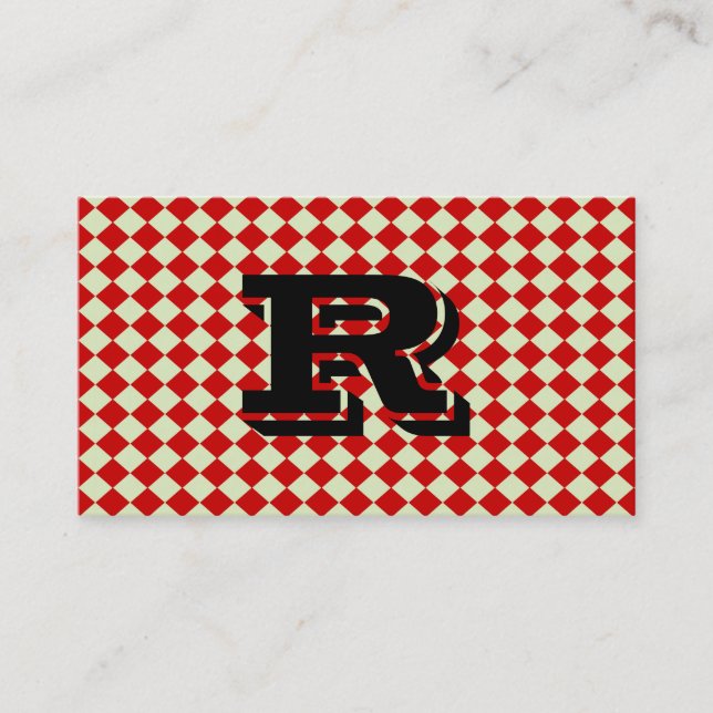 Cooles rotes Prüfmuster für Retro-Monogramm Visitenkarte (Vorderseite)