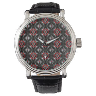 Cooles rotes und schwarzes geometrisches Muster Armbanduhr