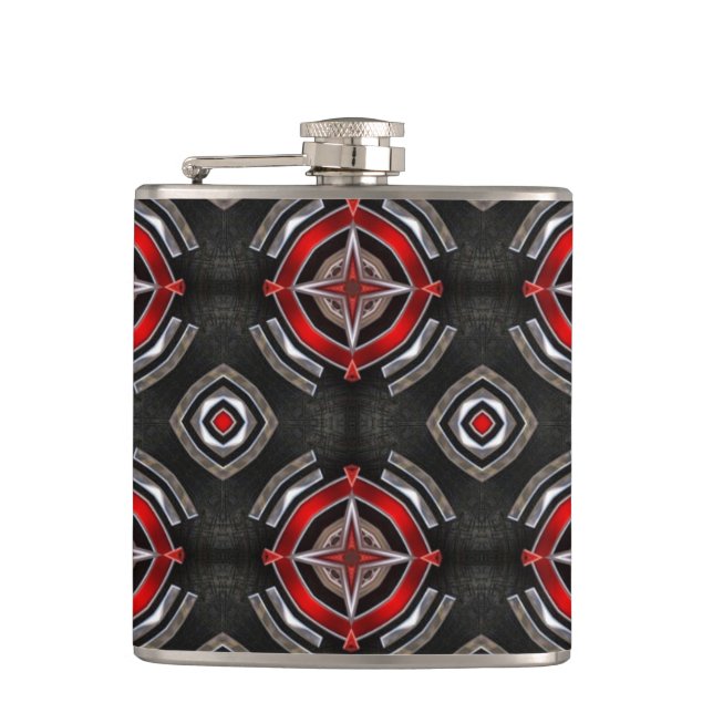 Cooles rotes und schwarzes geometrisches Muster Flachmann (Vorderseite)