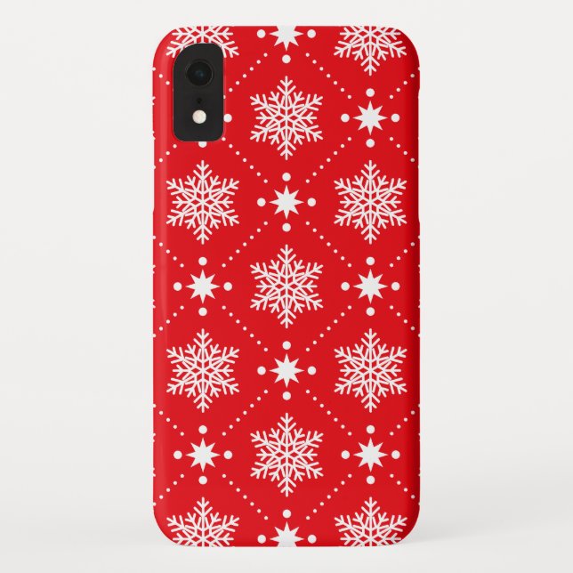 Cooles rotes weißes Schneeflocke-Weihnachtsmuster Case-Mate iPhone Hülle (Rückseite)
