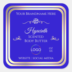 Cooles Royal Blue Product Label Gold Frame mit Log Quadratischer Aufkleber