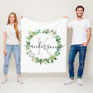 COOLES SAFTIGES WREATH-LAUBwatercolor-MONOGRAMM Fleecedecke