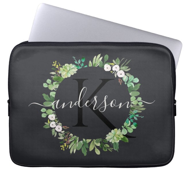 COOLES SAFTIGES WREATH-LAUBwatercolor-MONOGRAMM Laptopschutzhülle (Vorderseite)