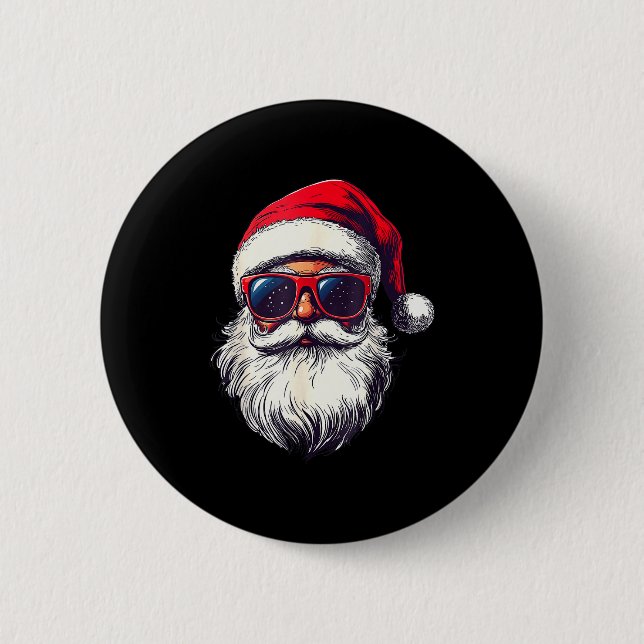 Cooles Santa Claus Gesicht Retro Sonnenbrille Weih Button (Vorderseite)