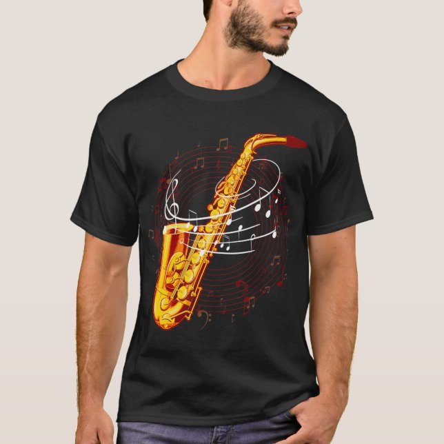 Cooles Saxophon für Jazz-Musiknoten Musiker Sax T-Shirt (Vorderseite)