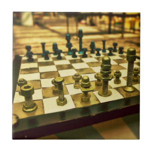 Cooles Schachbrett mit Nuts und Bolzen Fliese