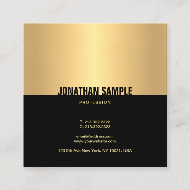 Cooles Schwarz-Gold-Template Elegant Modernes Quadratische Visitenkarte (Vorderseite)