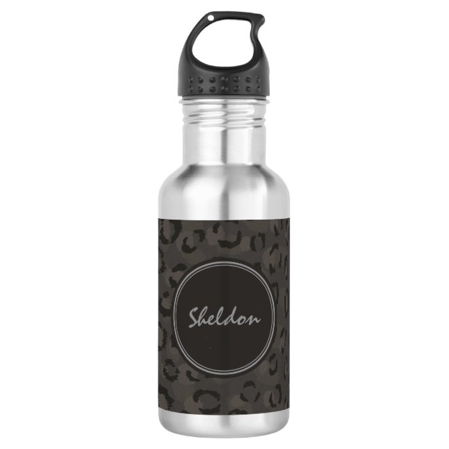 Cooles Schwarz-Grauen-Geparden-Monogramm Trinkflasche (Vorderseite)