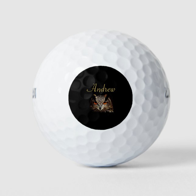 Cooles Schwarz und Gold Fierce Owl Golfball (Vorderseite)